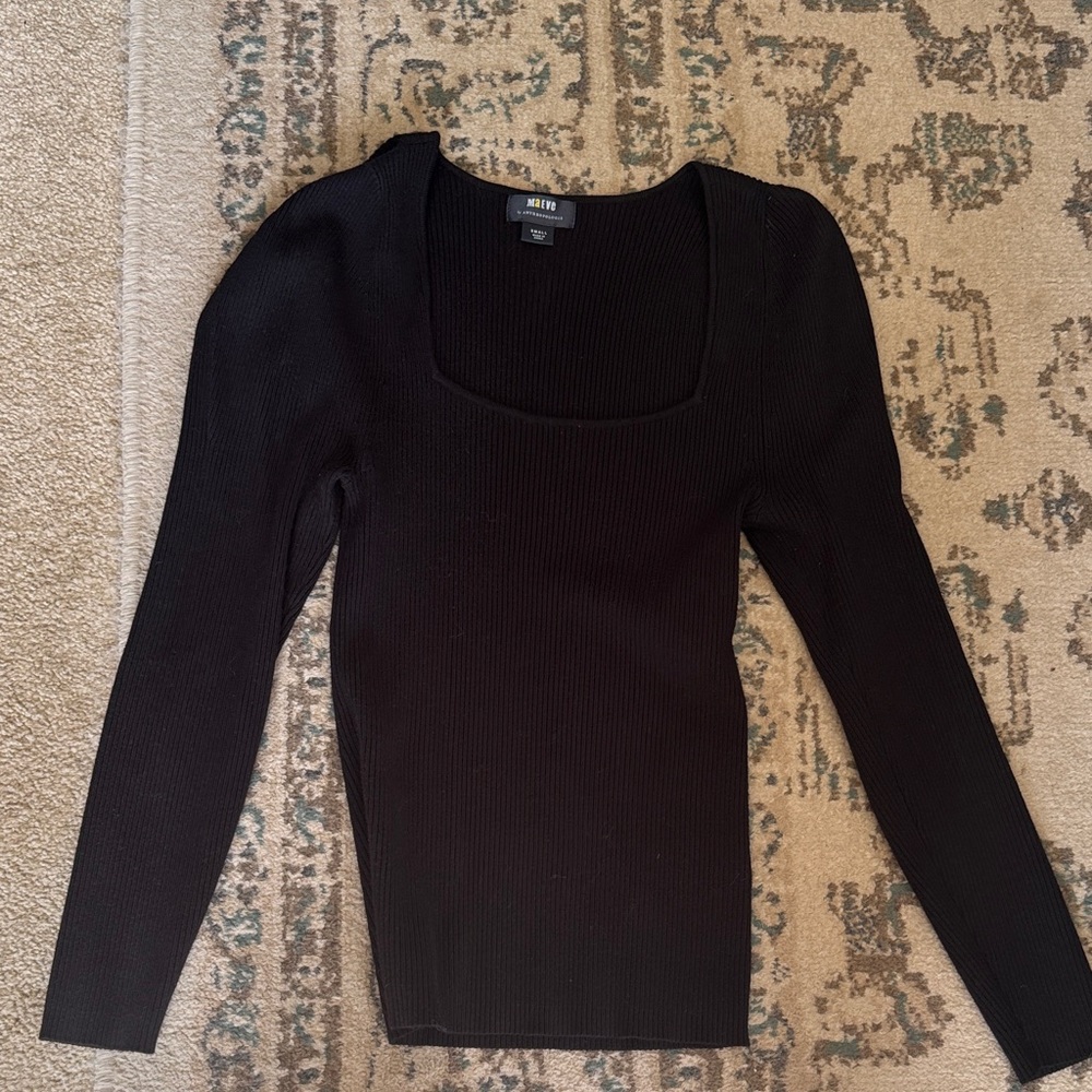 Maeve Black Ribbed Long Sleeve Top